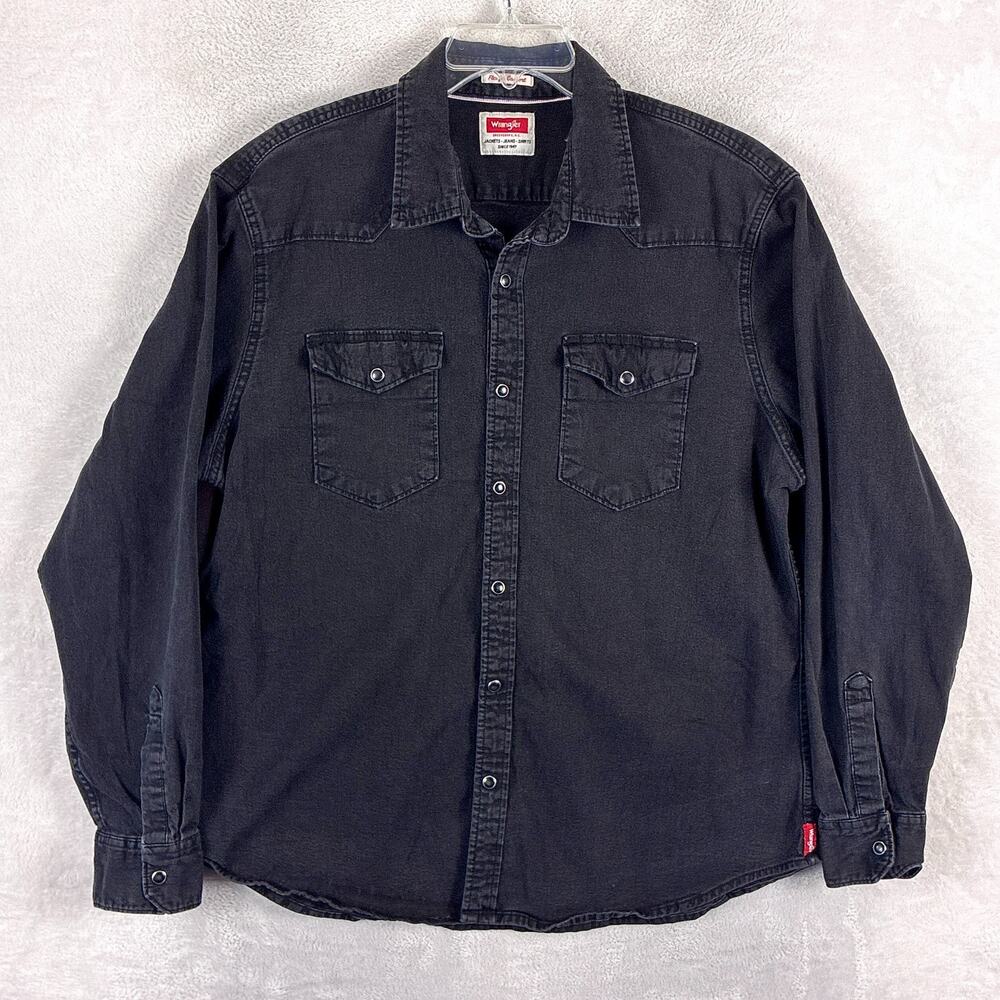 Vintage Wrangler Shirt Mens XL Black Denim Pearl Snap Western Cowboy Workwear
